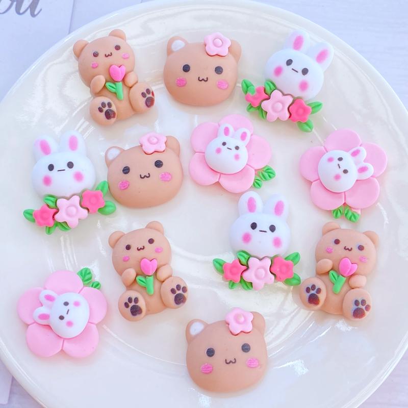 10Pcs New Mini Cute Cartoon Bear/Rabbit Series Flat back Resin Cabochons Scrapbooking DIY Jewelry Craft Decoration Accessorie