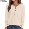 Women's Fashion Casual Spring Autumn Solid Color Print Long Sleeve V-Neck Blouses & Shirts