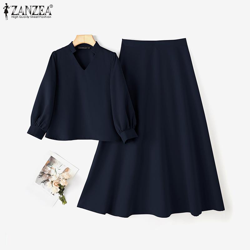 ZANZEA Dámské halenky s 3/4 rukávem a sukně Letní dvoudílné soupravy