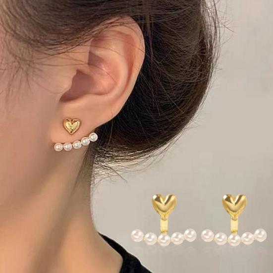 

1 пара женских сережек-гвоздиков из искусственного жемчуга с золотым сердцем, глянцевые роскошные элегантные неаллергенные серьги-гвоздики для девочек, модные ювелирные изделия, аксессуары, подарок