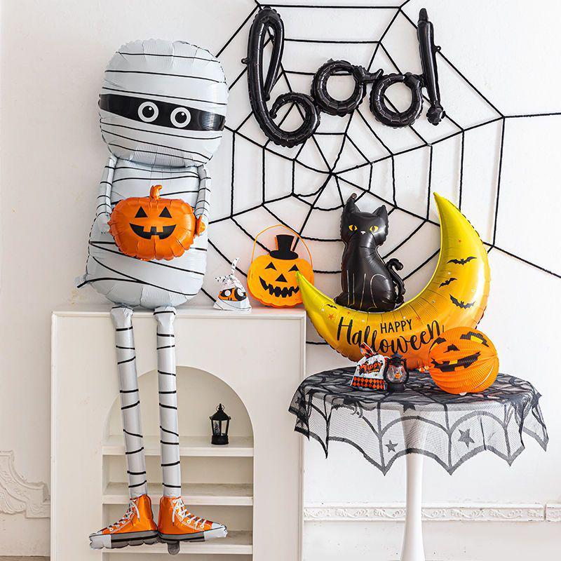 Extra Large Halloween Spider & Pumpkin Decor with Mummy Balloons for Shopping Malls, Kindergartens, Bars