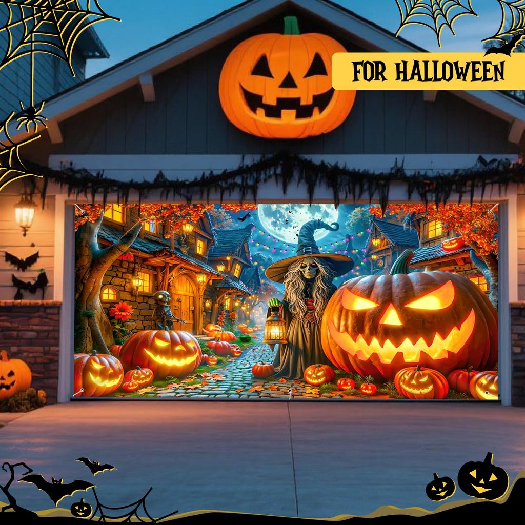 Eén Halloweentown Heks - Halloween Garagedeur Banner, Grote Stoffen Muurdecoratiezyc