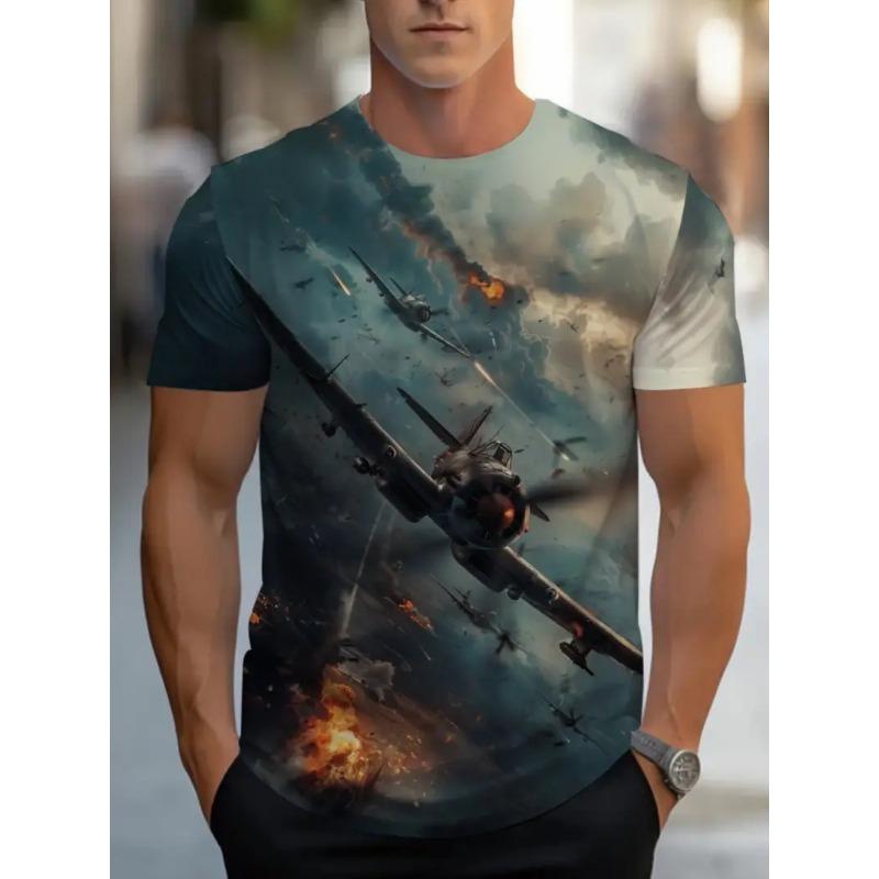 

Large Men s Airplane Pattern 3D Printed Men s Round Neck Short Sleeved T-shirt Summer Fashion T-shirt Casual Comfortable Versatile Top 6XL