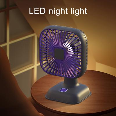 Desktop Fan Quiet Low-Noise Motor Multi-Speed Adjustable Wind 39 Degree Adjustable Head Square Design Fan with Night Light
