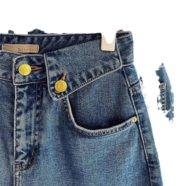 Summer Denim Shorts Women's Trendy Versatile High-Waisted Loose-Fit Straight-Leg Casual Mid-Length Wide-Leg Vintage Pants