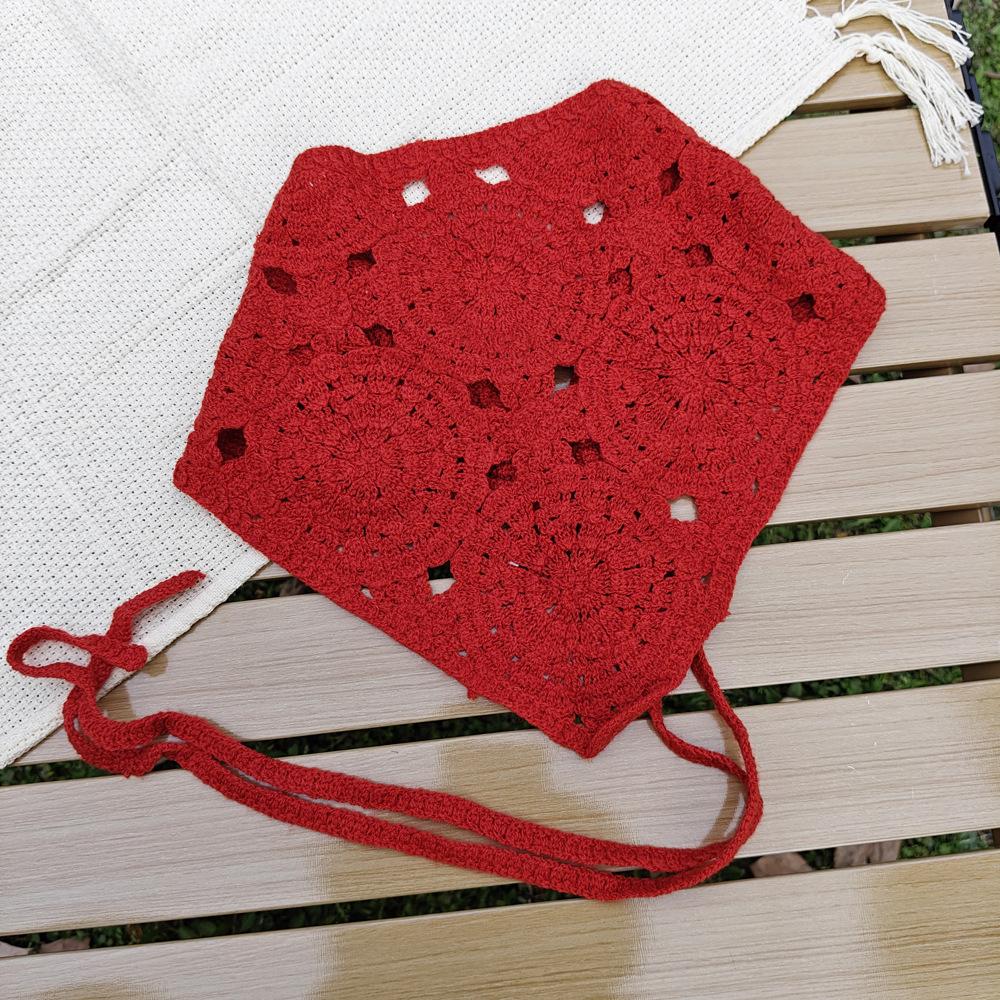 Retro Knitted Triangle Headband Handmade Crochet Hollow Floral Bandana French Sweet Hair Scarf Kerchief Korean Photo Headscarf