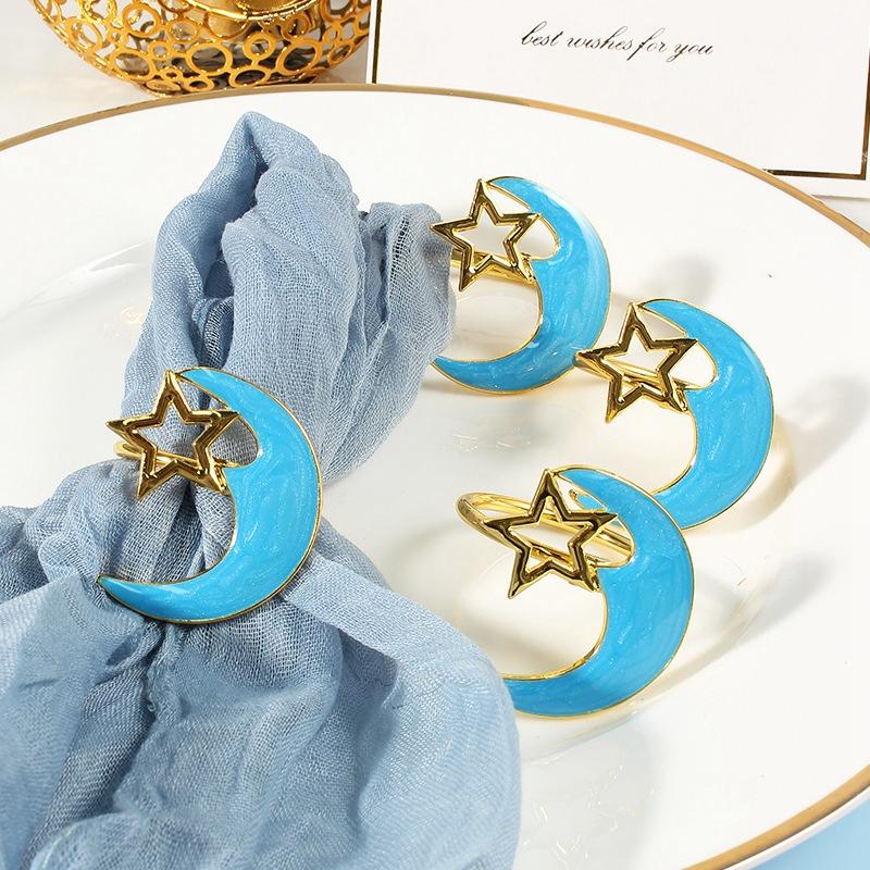 Zinc Alloy Moon Shaped Napkin Buckles Eid Mubarak Napkin Ring Ramadan Decorations Slamic Mubarak Party Table Decor Napkin Holder