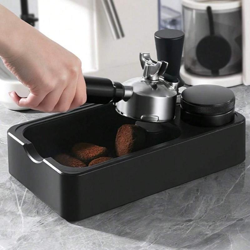 Advanced Multifunctional Coffee Knock Box Universal Fit Espresso Grounds Container with Built-in Tamper Distributor Storage