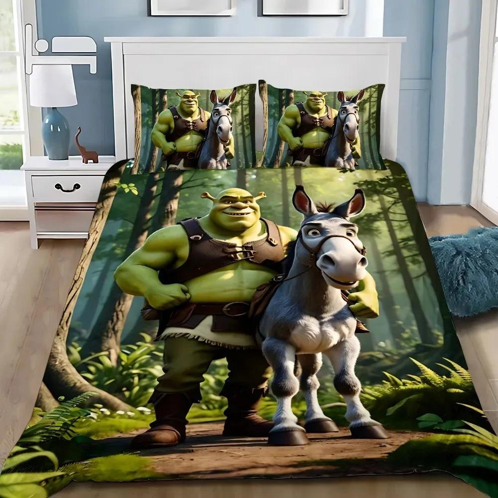 Housse de couette Shrek taie d'oreiller Décoration de chambre Cadeau enfant adulte Lit simple double Grande taille Housse de couette à fermeture éclair 135×200cm