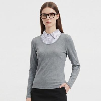 Shop   Women S Collar ShirT Layered Slim Long Sleeve T ShirT Gray mSe wSh260037