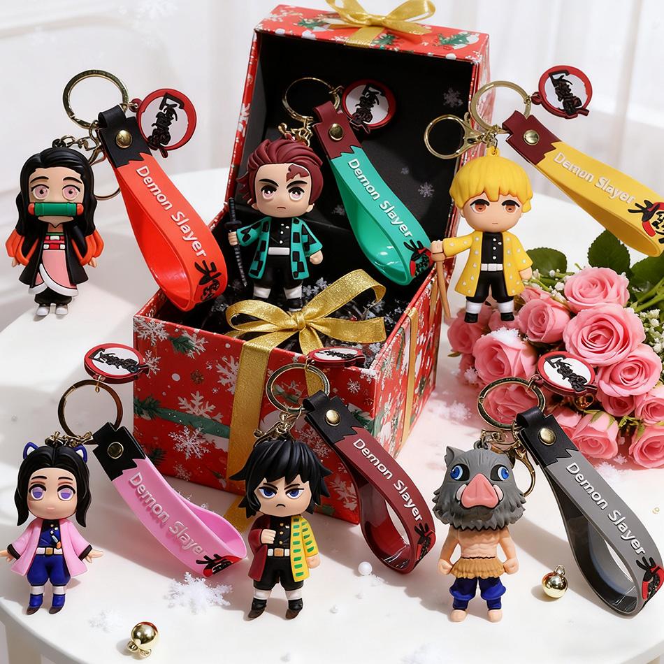 Anime Figure Demon Slayer Keychain Car Keychain Cartoon Backpack Pendant Handmade Backpack Pendant Kids birthday Christmas Gifts