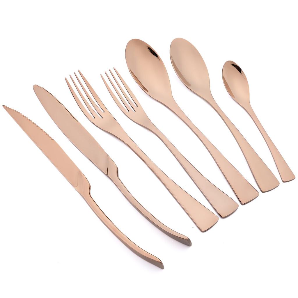 7Pcs Gold Dinnerware Set High Quality Stainless Steel Cutlery Set Knife Fork Tea Spoon Tableware Set Home Kitchen Dinner Silverware Set
