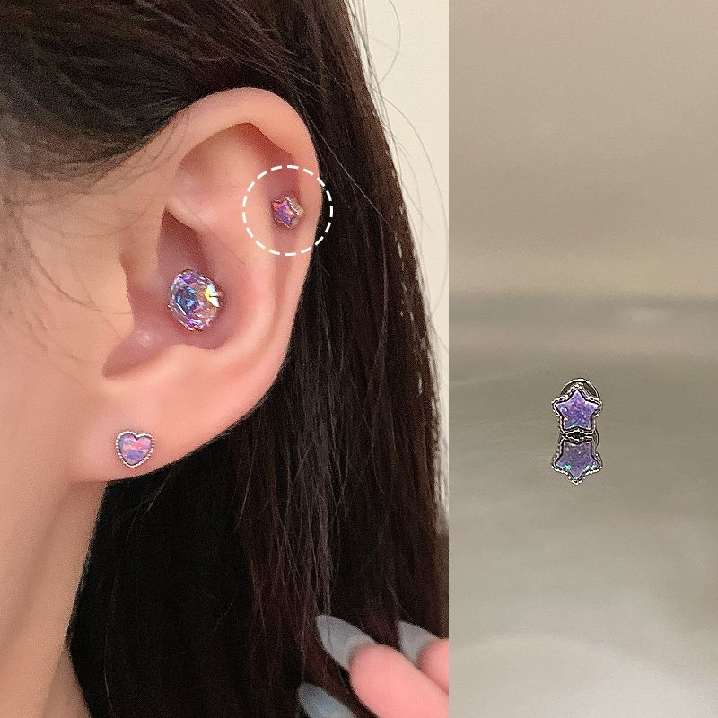 

Магазин Ringring Мини-пусеты для козелка из медицинской титановой стали Звезда , пусеты для ушей, ухозащитные серьги-гвоздики в форме сердца, пин для козелка, титановый сплав 1 Purple Star