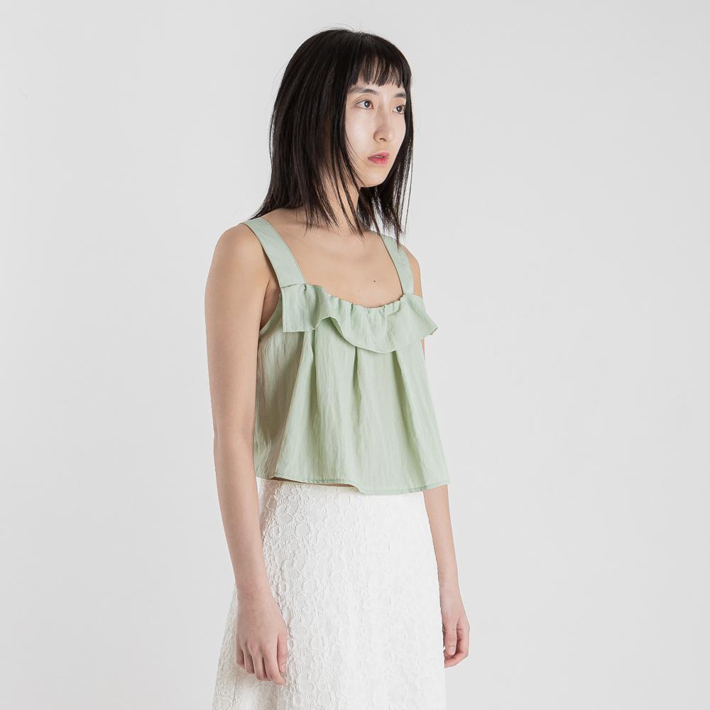 Wimzi Mind Curtain Ruffle Sleeveless Blouse Mint Mint