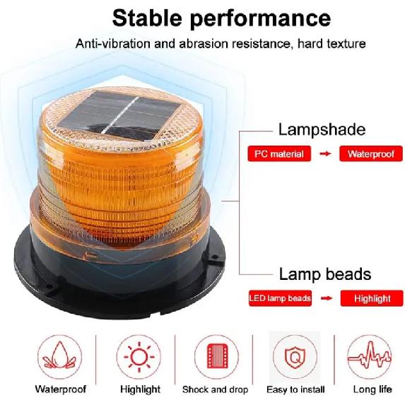 Feu d'avertissement stroboscopique à énergie solaire Aimant de toit de voiture Lumière stroboscopique LED Feu de balisage LED clignotant pour accessoire de Voiture Camion
