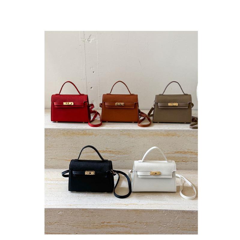 Simple Kelly Style Handbag for Women Faux Leather Crossbody Shoulder Square Bag