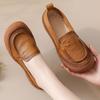 Dámské retro mokasíny z pravé kůže s kulatou špičkou, protiskluzové baleríny, měkké každodenní pracovní a volnočasové vycházkové boty, boty pro matku