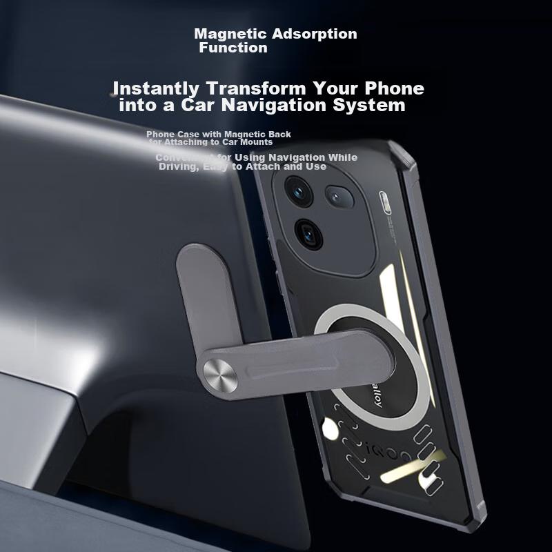 Heat Dissipation Phone Case for Vivo IQOO12, Full Lens Protection Anti-Drop Shockproof Corner Protection Transparent Metal Magnetic Cooling Pad, Black