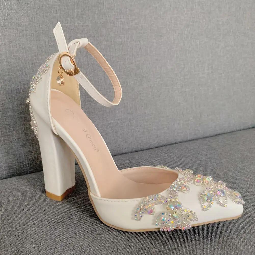 Summer Brand Women Sandals Party Flower Rhinestone Cover Heel 10.5 CM Square Heel Lady Wedding Hot Sale Lovely Women Shoe