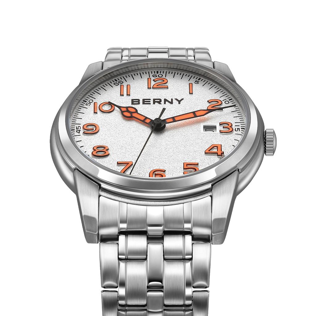 AUQ1 BERNY Watches for Men Calendar Date Luminous Quartz Watch S/S Fashion Classic Sports Easy Read Outdoor Men's Wristwatch