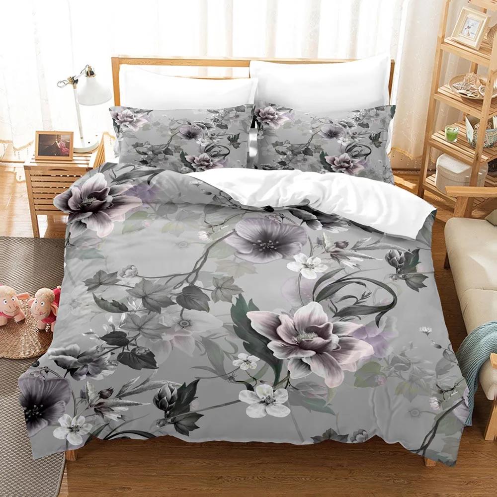 

Beautiful Floral Bedding Set 3D Printed Duvet Cover Set Soft Single Twin Double Queen King Size For Girl Christmas Decor Gift EU Twin(135x200cm)