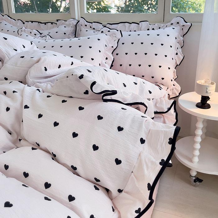 Korean Princess Cloud-like Crinkled Gauze Lace Cotton Bedding Set