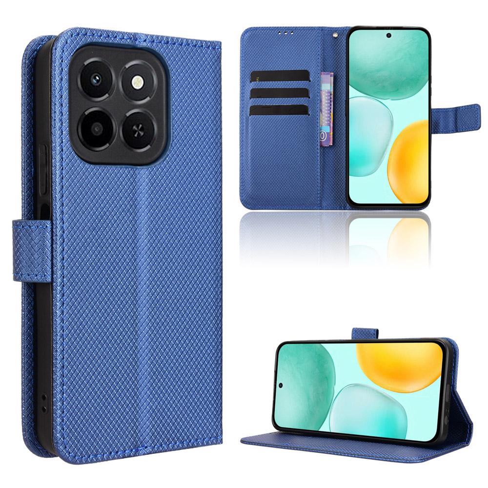 

For Honor X6c 4G Leather Wallet Case with Strap Diamond Texture Phone Cover Blue