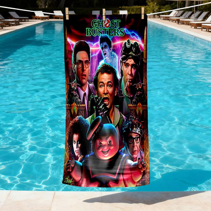 Ghostbusters Print Beach Towel Design, Soft, Lightweight. for Home Bathroom, Spa, Pool, Yoga, Surfing, Camping, Gift for Family, Friend