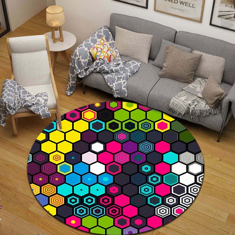 Vintage Round Peacock Multicolor Area Rug, Non-Slip Floor Mat for Entryway