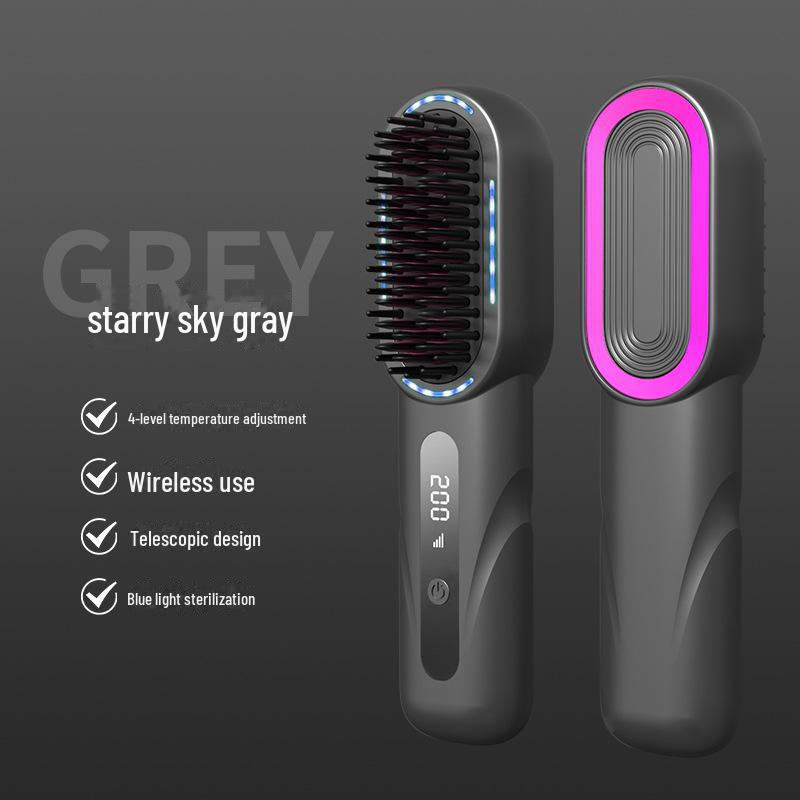 Tragbarer kabelloser Doppelfunktions-Haarkamm: Schonend für das Haar, Glätten oder Locken, Wiederaufladbar für den Gebrauch im Wohnheim
