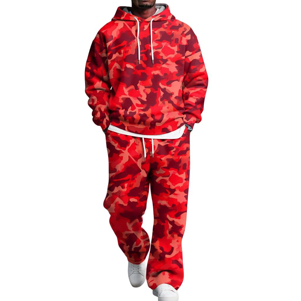 Men's Layer 2 Piece Hoodie and Cargo Pants Set with Elastic Waistband for Casual Wear
