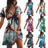 Women's Casual Summer Dress Hawaiian Print Short Sleeve V Neck Beachwear Lightweight Loose Fit Mini Dress for Daily Wear