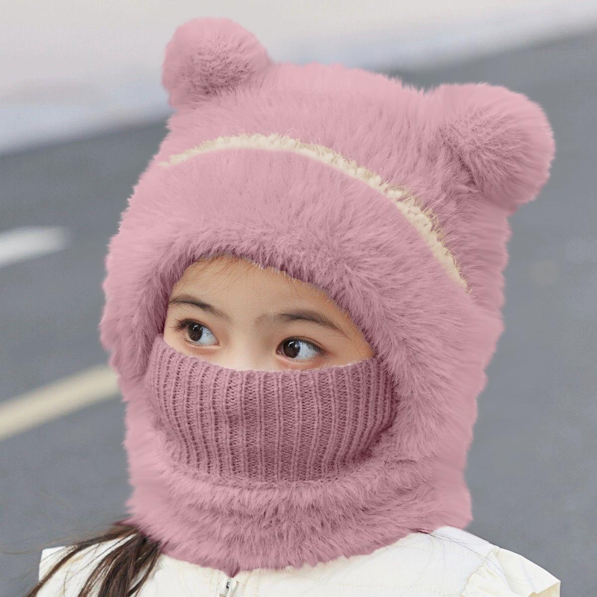 

Шапка-вушанка для новонароджених, хлопчиків, дівчаток, зимова тепла в’язана шапка-шапка One Size рожевий