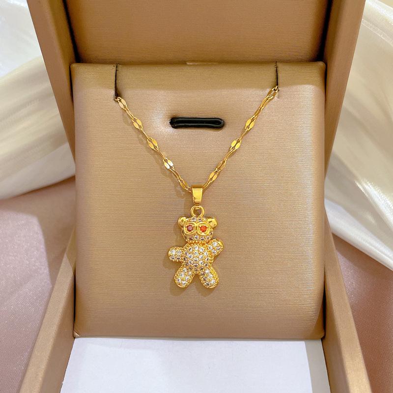 Titanium Steel Micro-Inlaid Gold Plated Women's Lucky Bead Necklace - Trendy Clavicle Chain Accessory