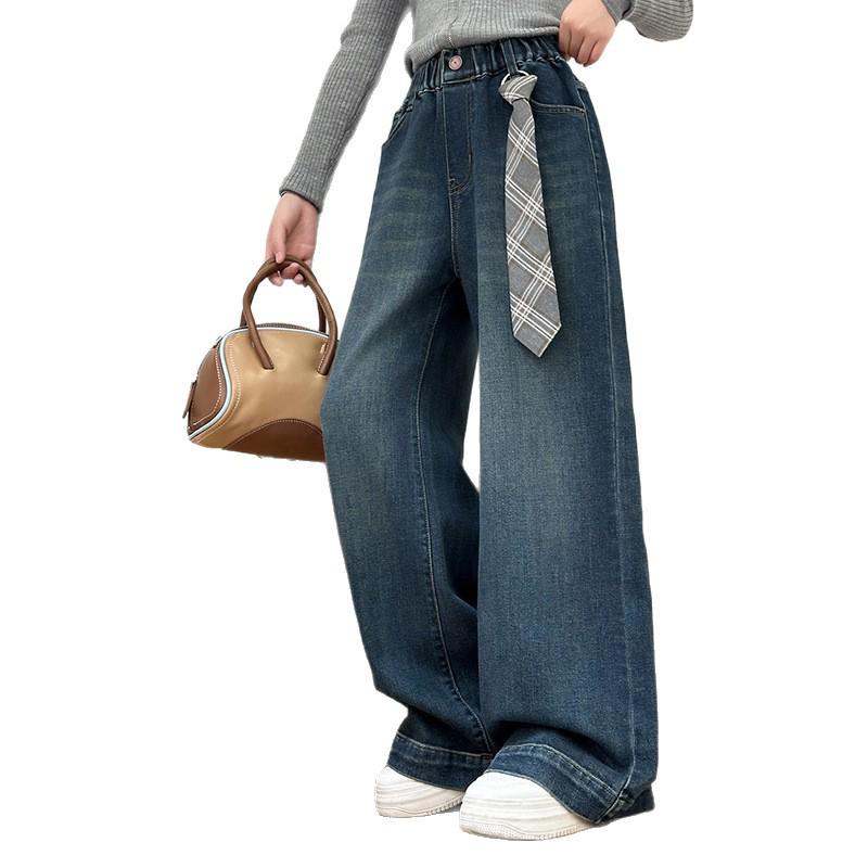 Autumn 2025 Girls' Wide-Leg Jeans – Casual Long Pants for Younger and Older Kids, Perfect for Spring and Autumn.