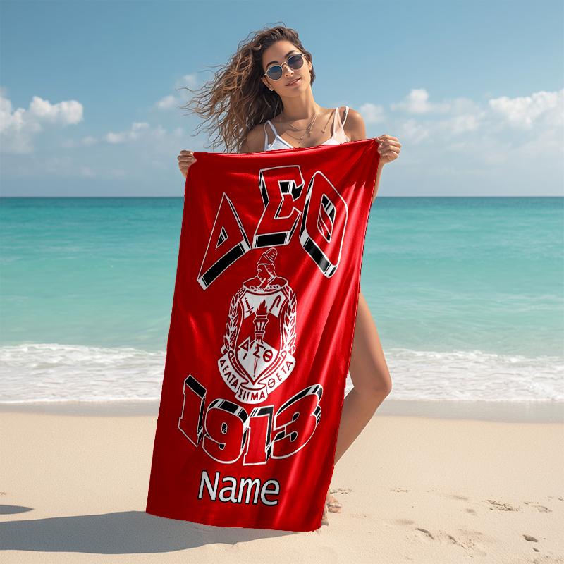 Personalized customized proof beach towel with Delta Sigma Theta pattern - soft, absorbent, quick-drying, perfect swimming, camping&bathing