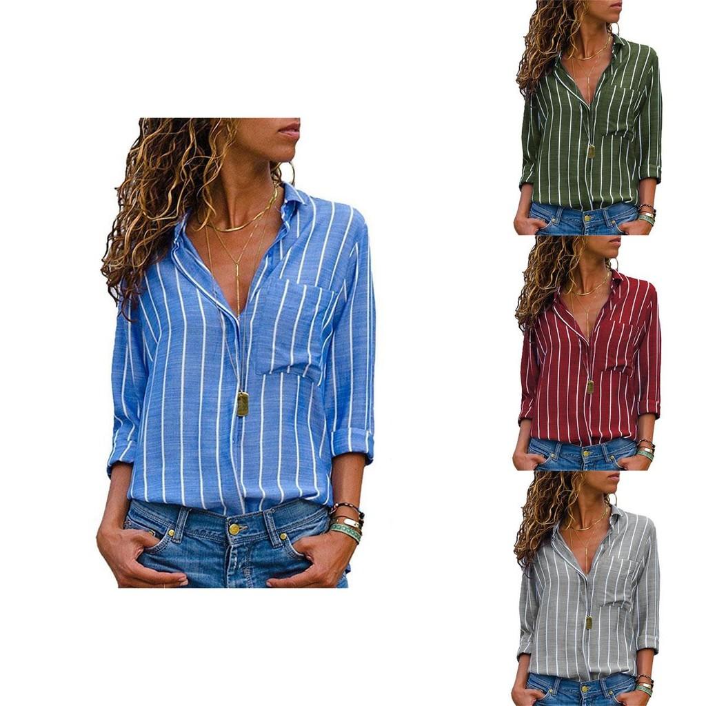 Womens Long Sleeve Loose Blouse Casual Tops Featuring Elegant V-neck Button-up Design