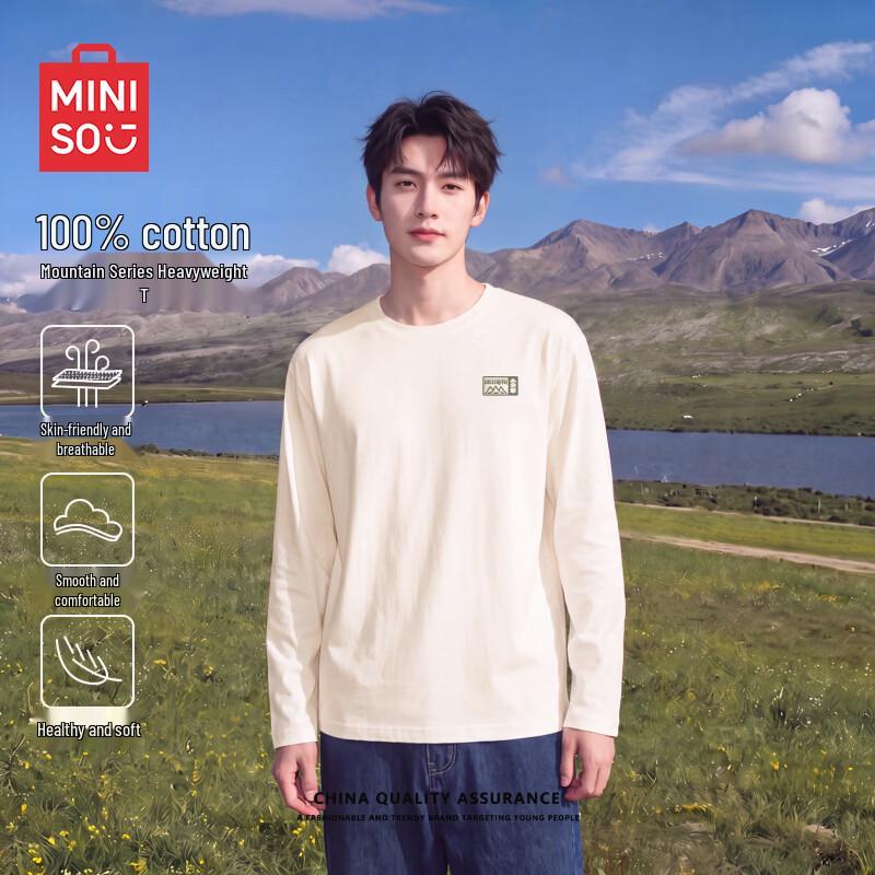 MINISO Men's Heavyweight Pure Cotton Long Sleeve T-Shirt