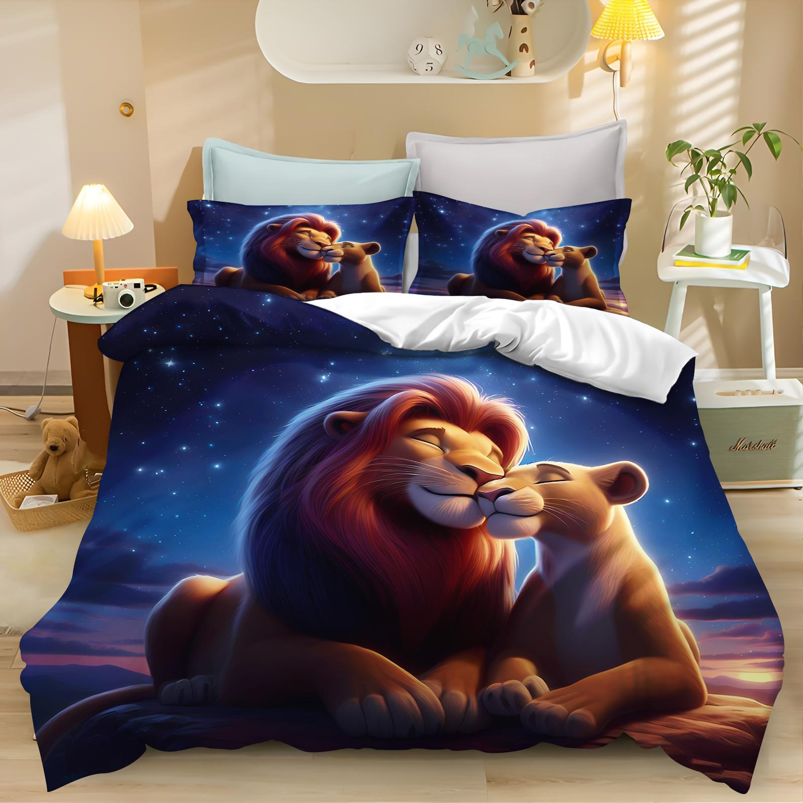 

The Lion King Bedding Set Simba Anime and Cartoon 3D Children S Duvet Cover Set King Size Bedroom Comforte Cute Printed 135x200cm