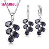 Trendy 925 Silver Anniversary Jewelry Set with Cubic Zirconia Pendant Necklace and Hoop Earrings