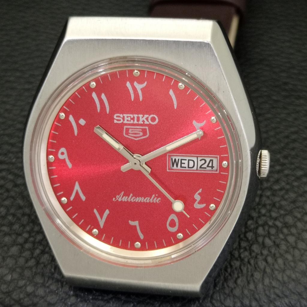 AUTOMATIC 6309A VINTAGE SEIKO 5 JAPAN MENS ARABIC RED COLOR DIAL WATCH A701589-5 R206b-a701589