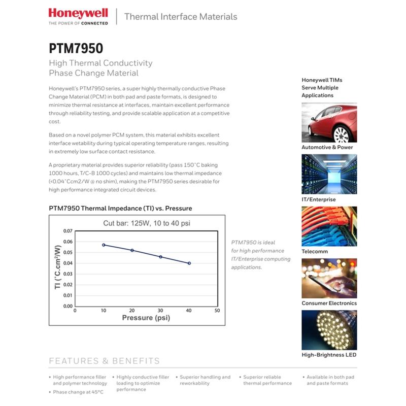 Original Packaging Honeywell- PTM7950 Thermal Pad,CPU GPU Phase-change Cooling Silicone Grease Pad Gasket for Laptop