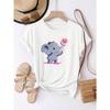 European Size Women'S Printed Short Sleeve T-Shirt, Casual Crew Neck, Animal Pattern, Small Elephant Design, Street Style, Regular Fit