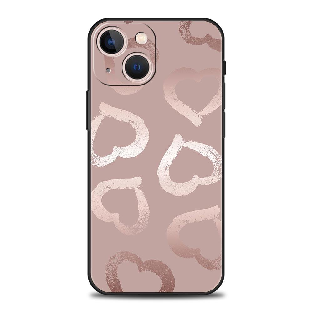Gold Rose Love Heart Phone Case For iPhone 17 16 15 Pro Max 11 12 13 14 7 8 Plus SE 2020 X XR XS Cover Soft Black