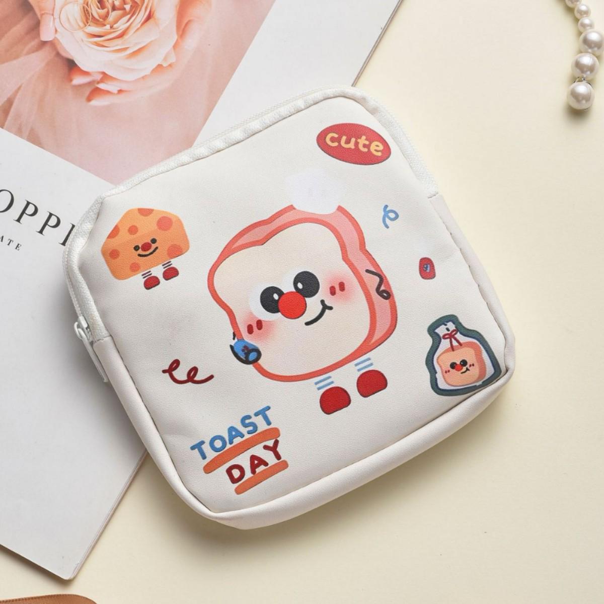 Cute Cartoon Menstrual Bag: Large Capacity, Waterproof PU Storage & Makeup Pouch