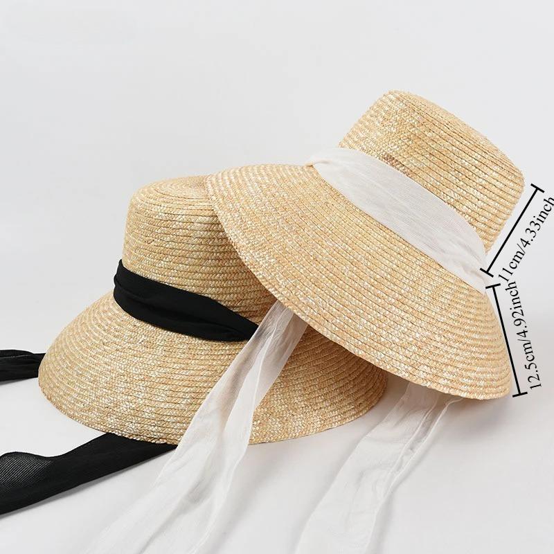 Summer New French Style Women Lace-Up Wheat Straw Sun Hats Fashion Panama Straw Hat Vacation Wide Brim Sun Protection Beach Hats