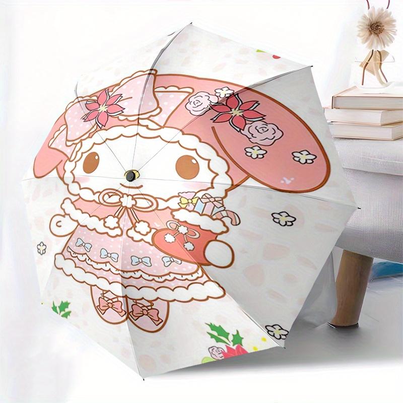 My Melody,Winter Wonderland Automatic Folding Umbrella-Simple 8-Rib Design, Bright Cartoon Pattern, Durable Iron Frame, Suitable For Travel,