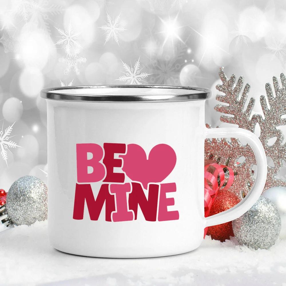 Love Heart Printed Camping Mug Valentine Party Juice Milk Cup Coffee Cups Enamel Mugs Valentine's Day Gifts for Family Friends