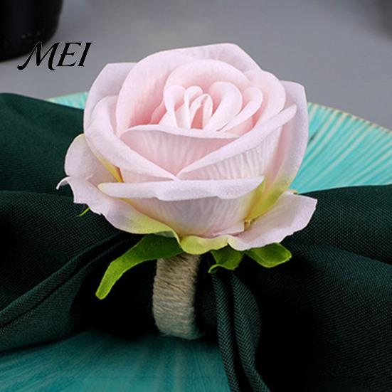 Fresh Style Napkin Holders for Kitchen Artificial Rose Ring, Fabric Pink Flower Holder, Rustic Floral Tableware Accessories Party Decor Ring Farmhouse