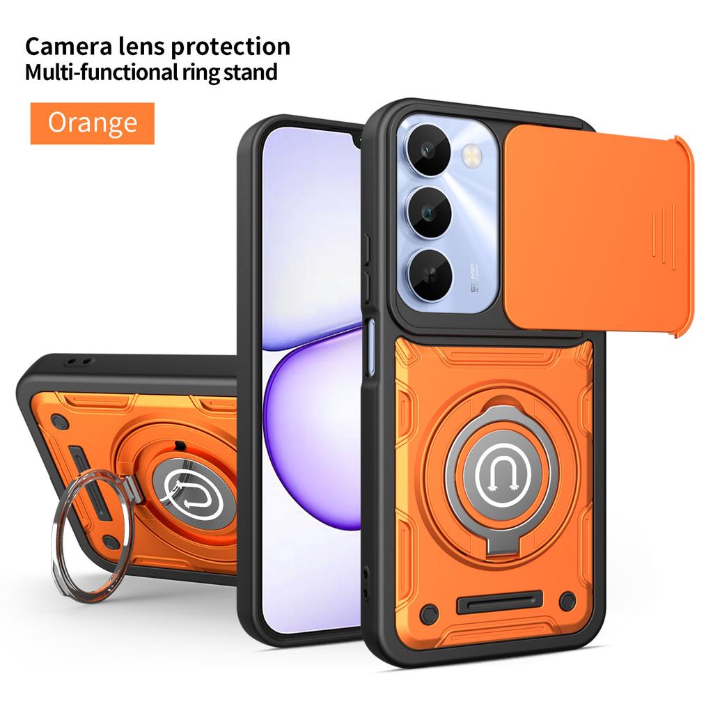 Anti-slip Armor Case For Realme C100 4G C100x C100i Slide Camera Lens Protection Ring Stand TPU Frame Plastic Phone Cover Fundas